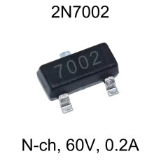 Транзистор 2N7002 (72, 702, 7002, S72, ST2N, WA, 12W), MOSFET N-канал, 60V, 0.2A, 5Ом