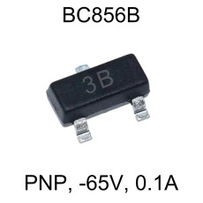 Транзистор BC856B (3B, 3Bp, 3Bt, 3BW), PNP, -65V, 0.1A