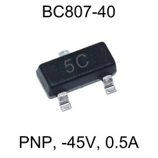Транзистор BC807-40 (5C, 5Cp, 5Ct, 5CW), PNP, -45V, 0.5A