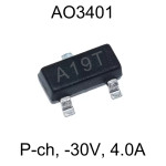 Транзистор AO3401, MOSFET P-канал, -30V, 4A, 0.05Ом
