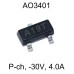 Транзистор AO3401 (A19T), MOSFET P-канал, -30V, 4A, 0.05Ом